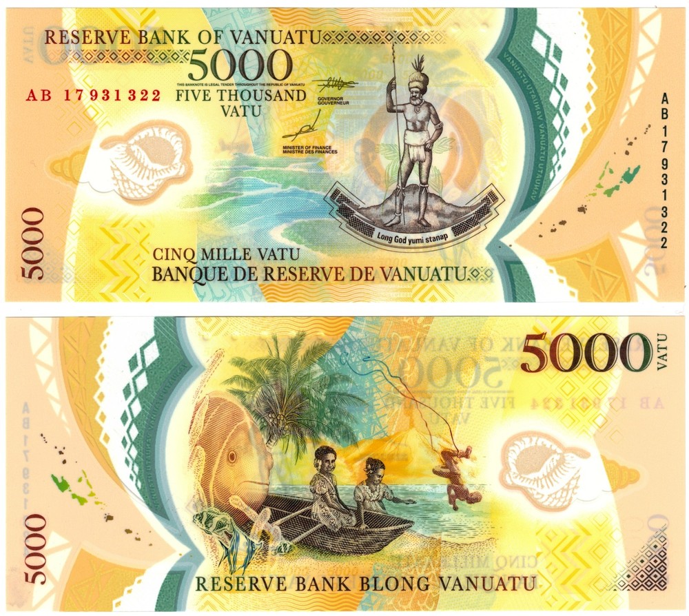 2017 Vanuatu Banknote UNC P19 5000 Vatu Polymer