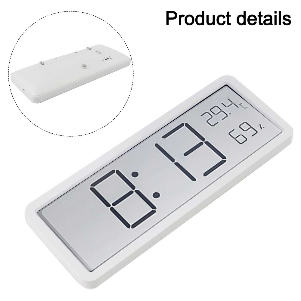 LCD Digital Wall Clock with Time Temperature Humidity and Date Display