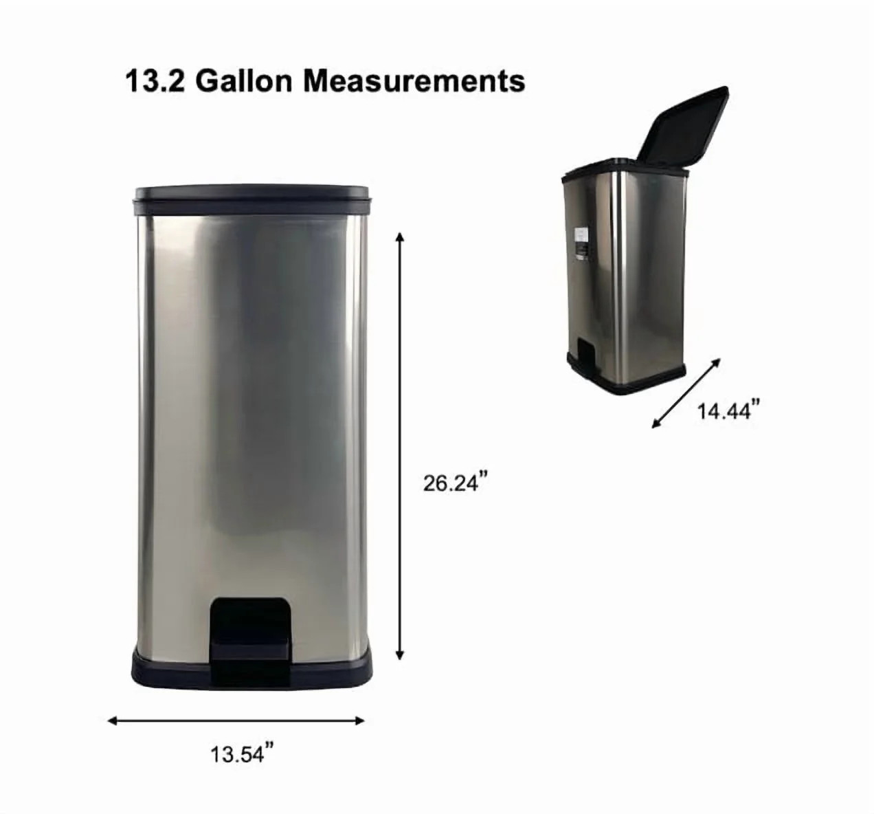 Kitchen Trash Can, 13.2 Gallon Plastic Step Garbage Bin with Lid, Silver