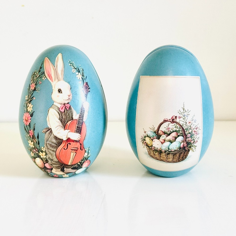 FIVE Easter Egg Tins. 5 Fillable Lithographed Metal Vintage Easter Eggs