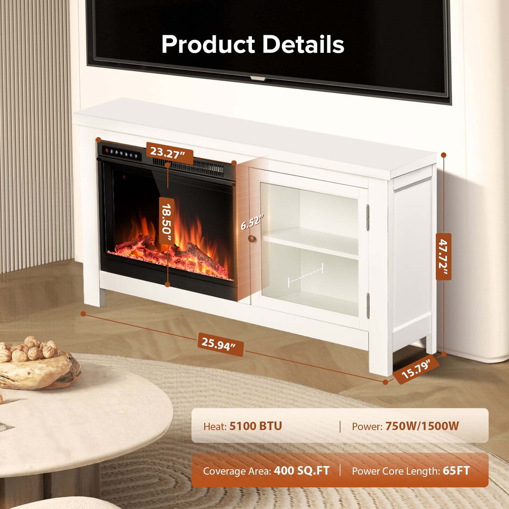 48'' Electric Fireplace Mantel，Remote Control, Adjustable LED Flame