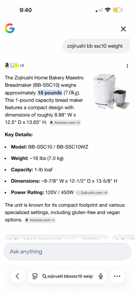 Zojirushi Home Bakery Maestro Breadmaker BB-SSC10 White, Versatile, lightly used