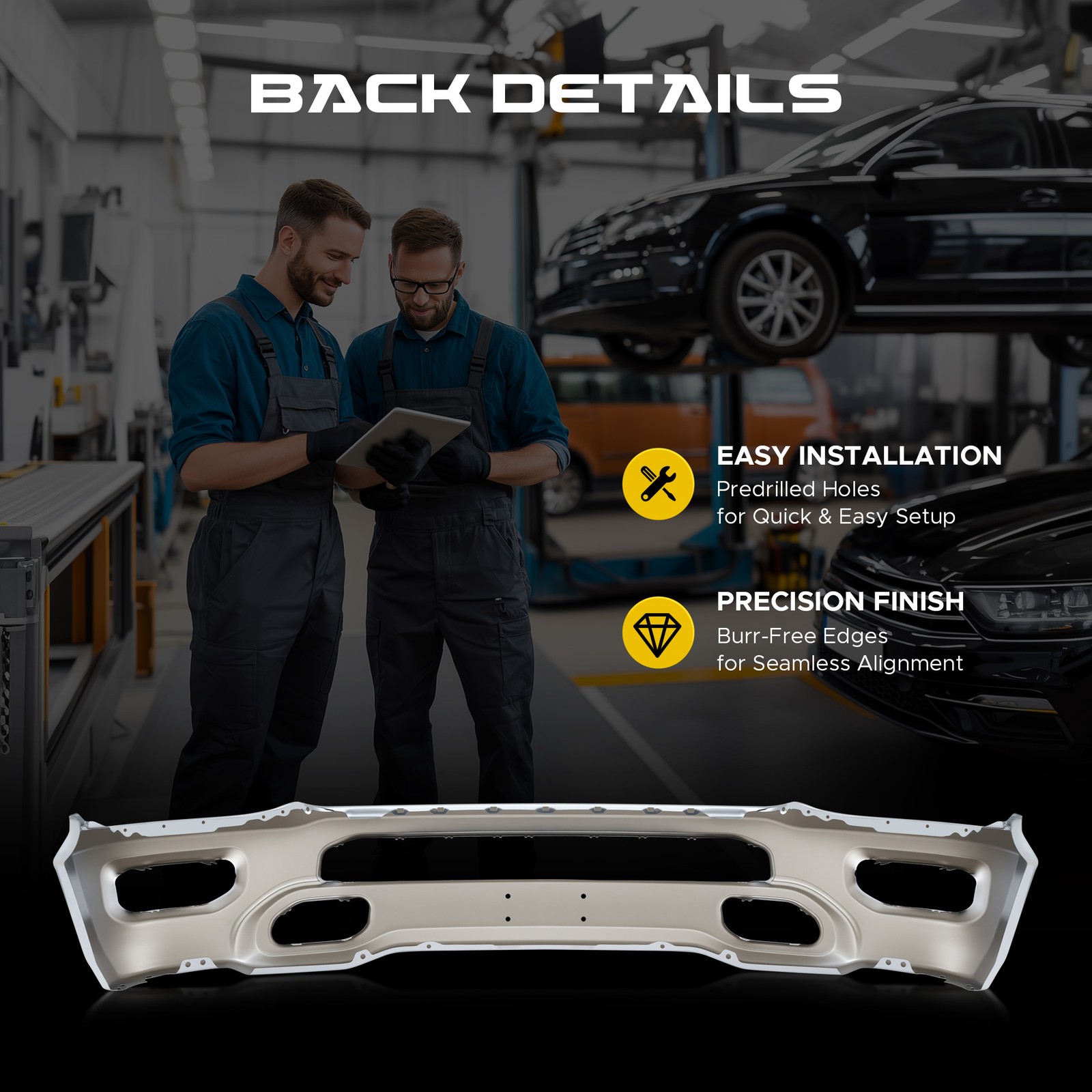 Chrome Front Bumper Face Bar Fits 2019-2024 Dodge Ram 1500 with Fog Light Holes