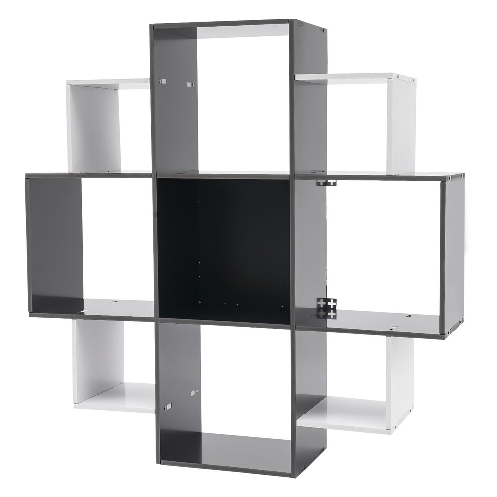 Modern Wall Mounted Bookshelf with 9 Compartments - 3 Tier Design