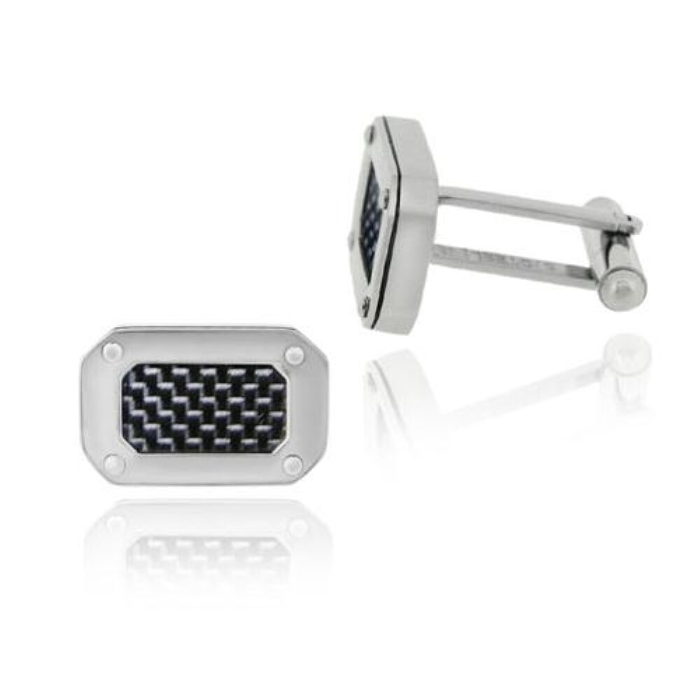 Stainless Steel & Black Rectangle Men's Cufflinks