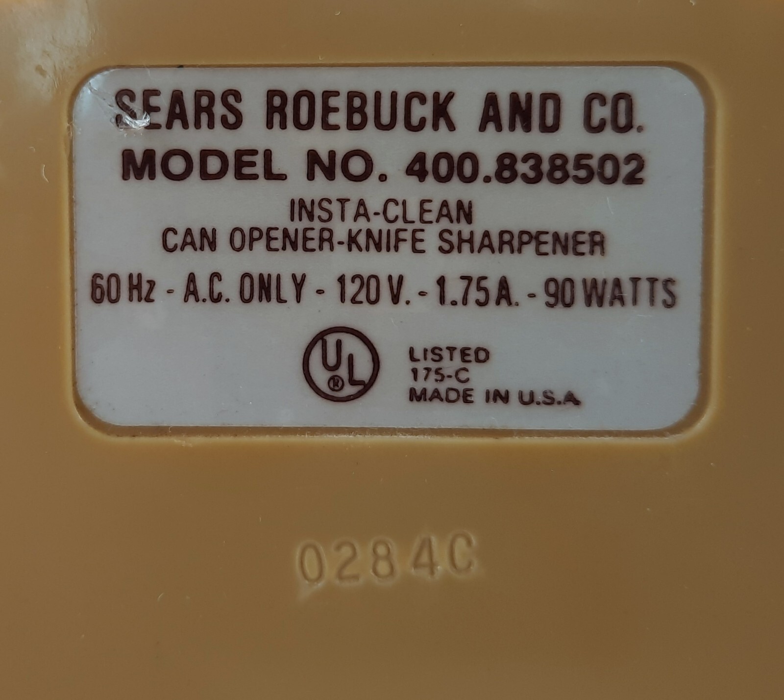 Vintage Sears Gold Counter Craft Insta Clean Can Opener Knife Sharpener