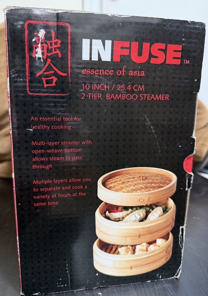 Infuse 2 Tier Bamboo Steamer 10 Inch/25.4cm