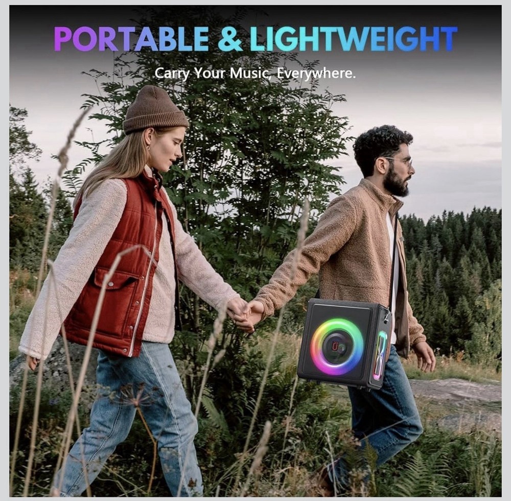 Portable Karaoke System Bluetooth LED Lights 2 Wireless Microphones Remote
