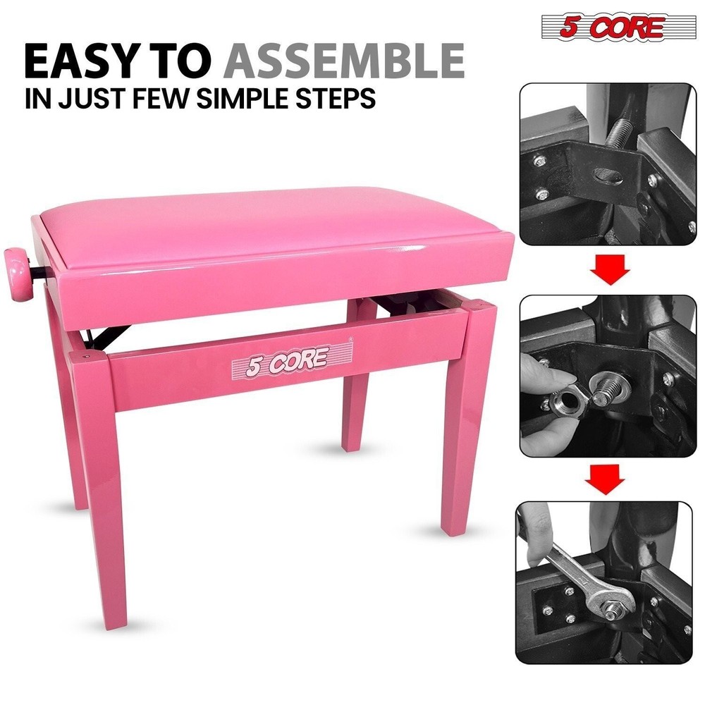 5 Core Piano Bench Height Adjustable Padded Cushion Solid Wood Keyboard Stool