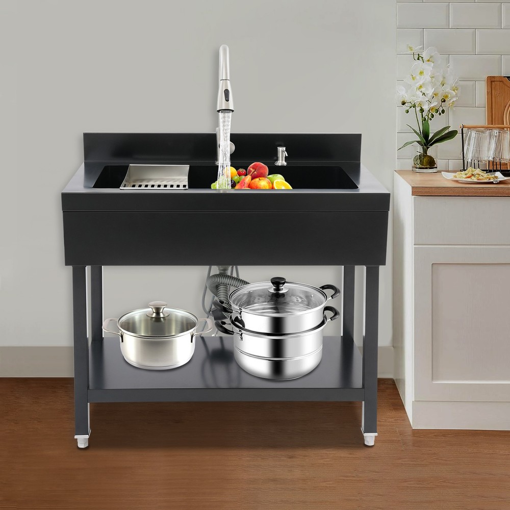 Freestanding Stainless Steel Utility Sink, Rectangular Single Bowl Utility Sink.