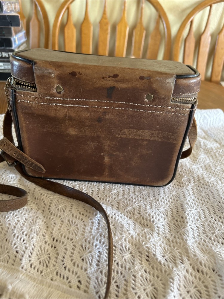 Vintage Service Brown Stitched Leather Camera Case & Strap