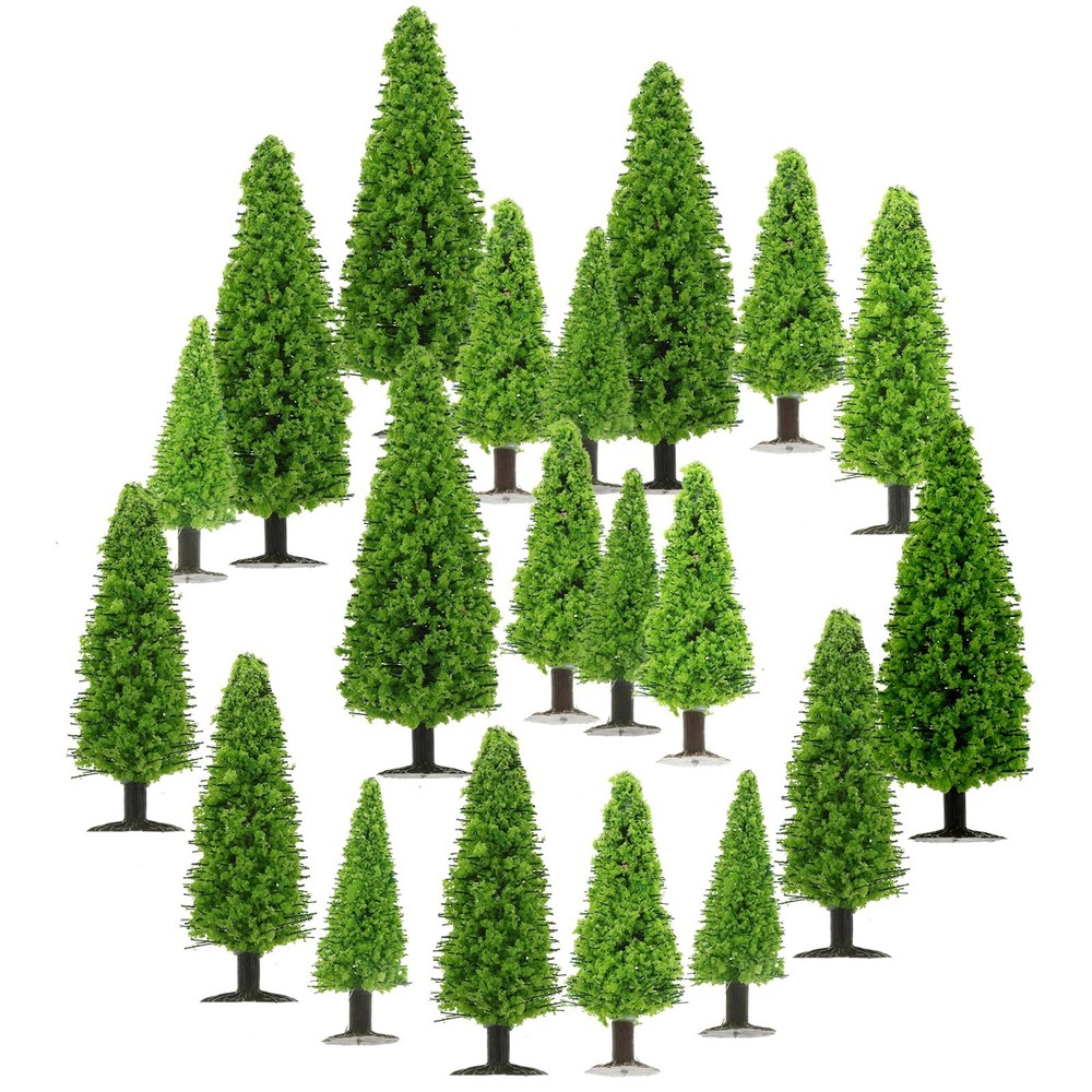 20Pcs Light Green Mini Pine Tree Model HO Scale for Scenery or Cake Decor