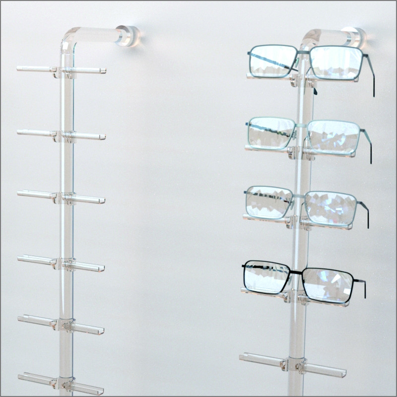 Optical Display - Acrylic Wall Mount Eyewear Display Rod with14 Flat Clips