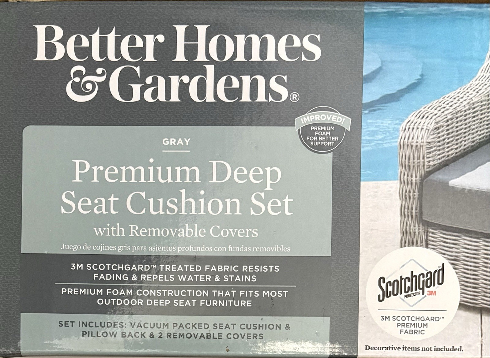 BETTER HOMES & GARDEN OUTDOOR DEEP CUSHION PREMIUM SET -GRAY- NEW