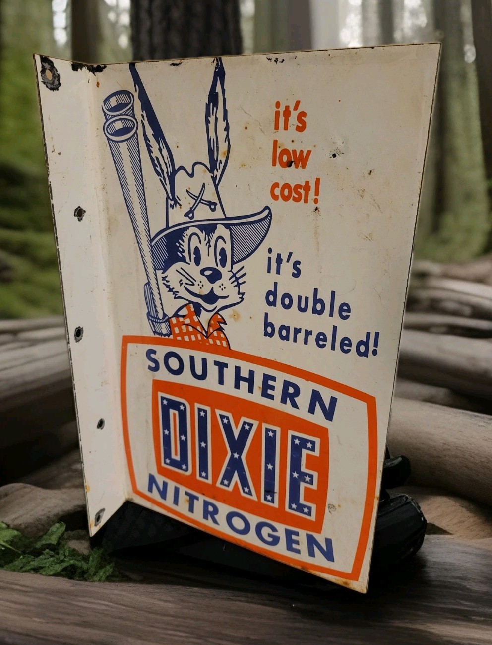Vintage Dixie Southern Porcelain Flange Sign Nitrogen Rebel Black Americana USA