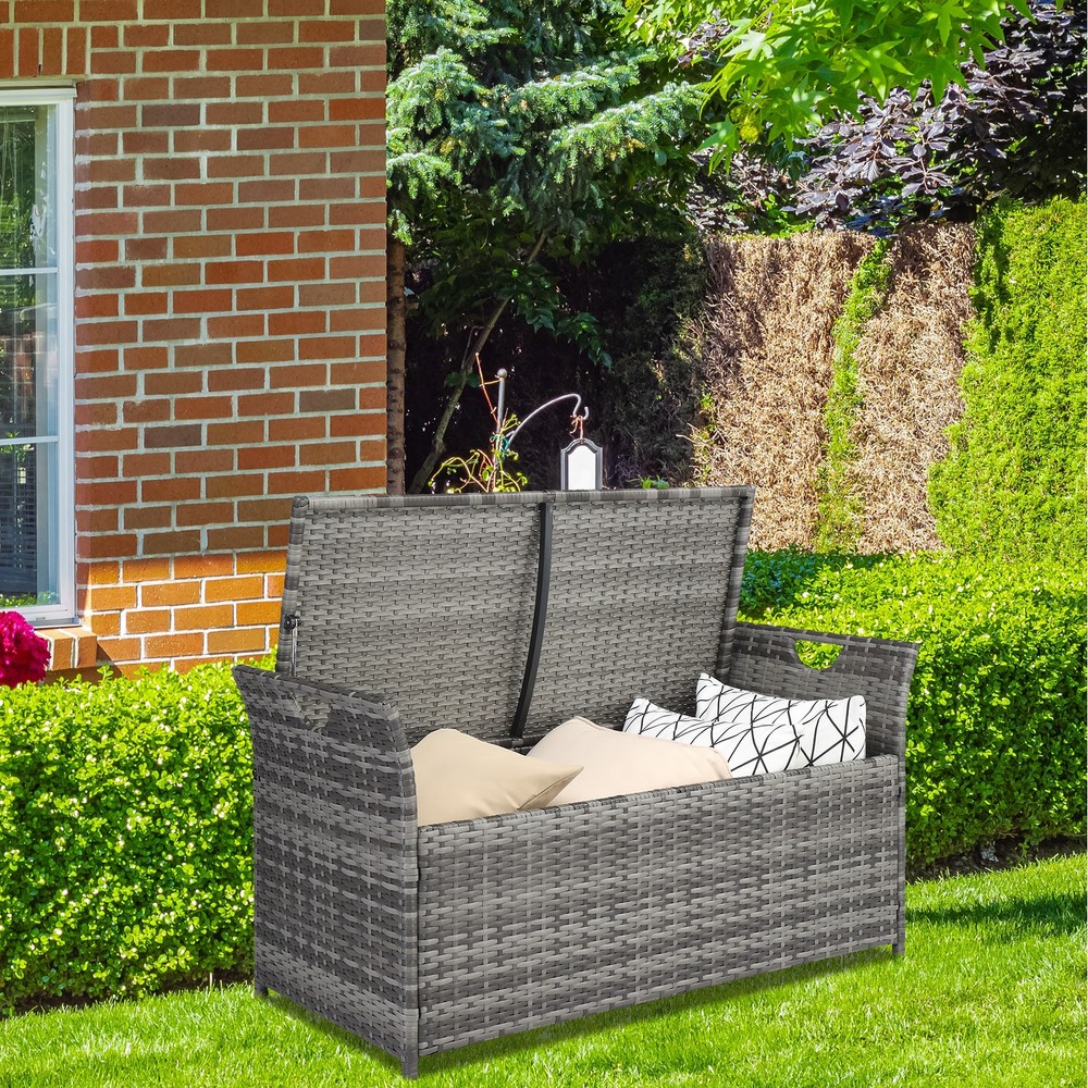 SHIP FROM USA,Gray Gradient Footstool Locker Rattan Locker