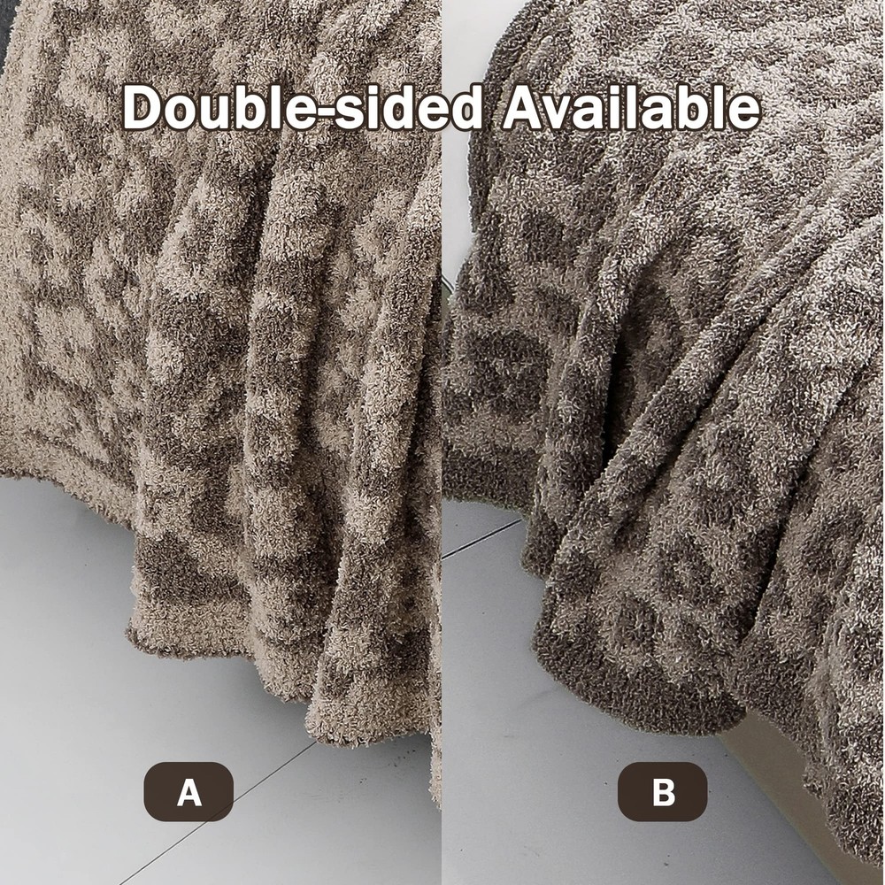 Fuzzy Leopard Knitted Throw Blanket Soft Cozy Warm Microfiber Blanket for Cou...