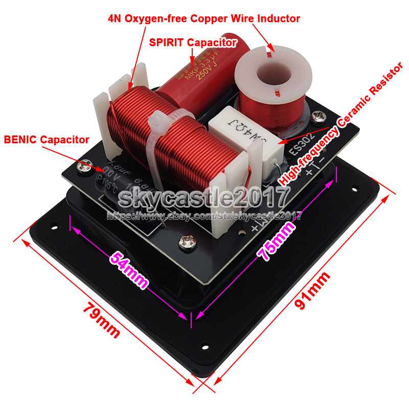 2pcs 2 Unit 2 Way Speaker Frequency Divider Crossover Filters with Junction Box