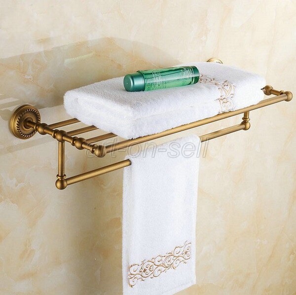 Antique Brass Bathroom Accessory Towel Rail Holder Storage Rack Shelf Bar