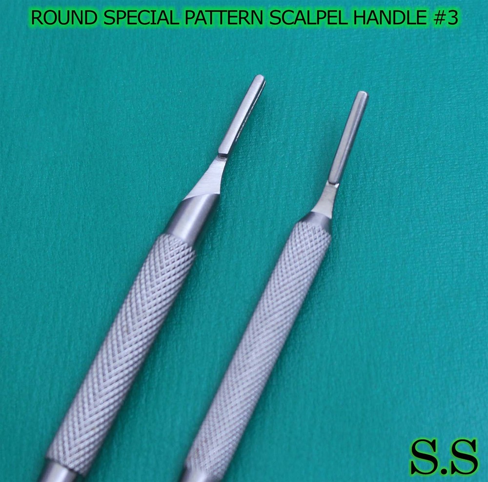 2 O.R GRADE ROUND SPECIAL PATTERN SCALPEL HANDLE #3 STRAIGHT + CURVED