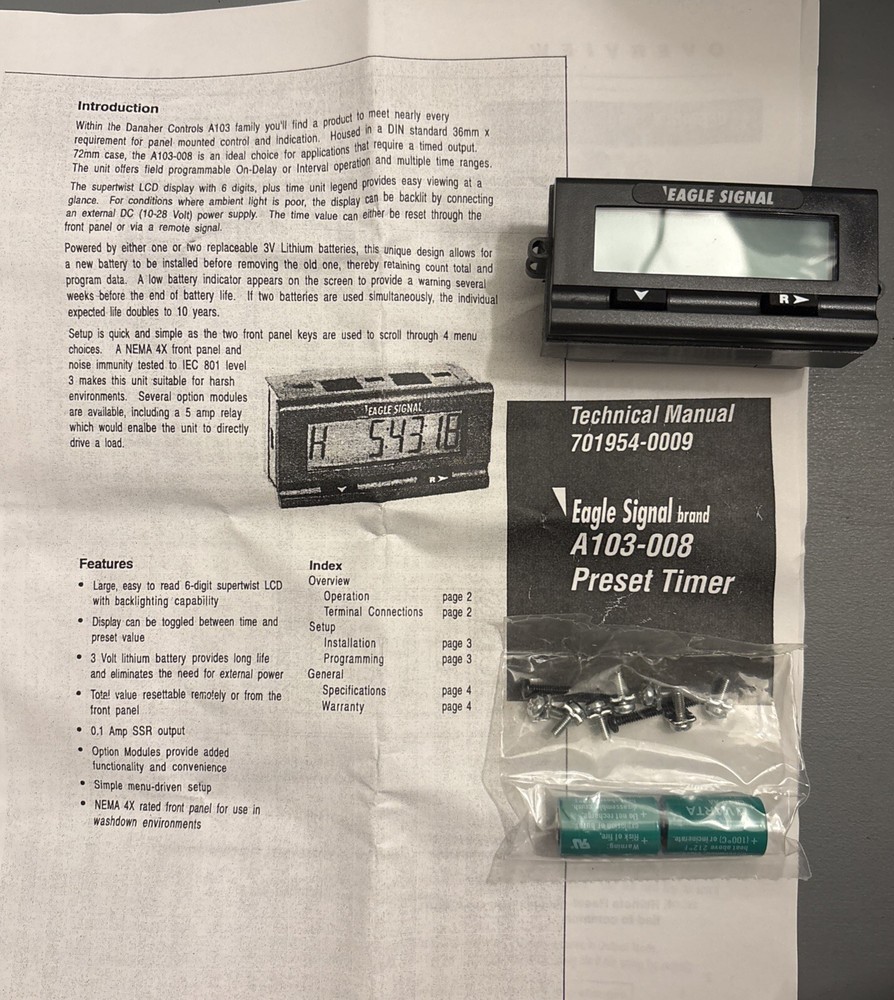 Eagle Signal A103-008 Panel Mount Timer Elapsed Time Indicator A103 Timer