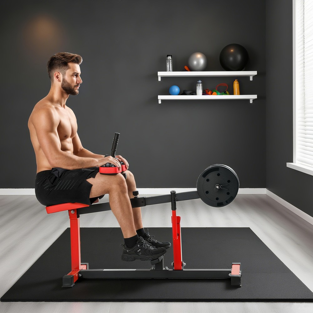 Seated Calf Raise Machine Adjustable Steel Strength Trainer, Red