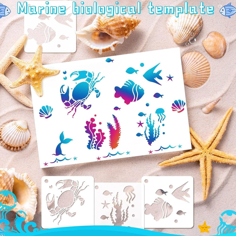 56 Pack Sea Creatures Stencils - Ocean Animal DIY Pattern Stencils for Wall, ...