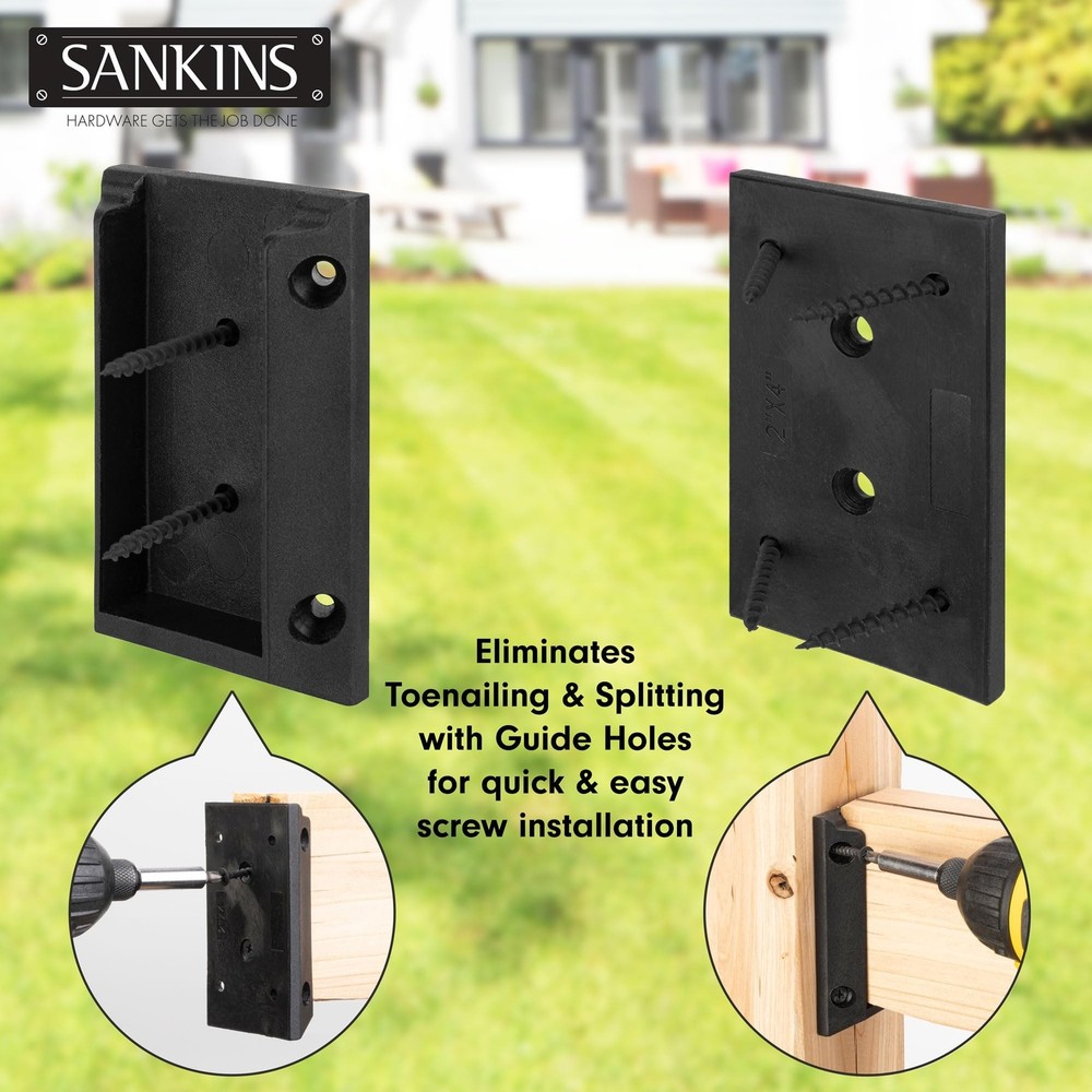 20pcs Deck Railing Brackets, 2x4, Black, PP Plastic, Mounting Type: Railing M...