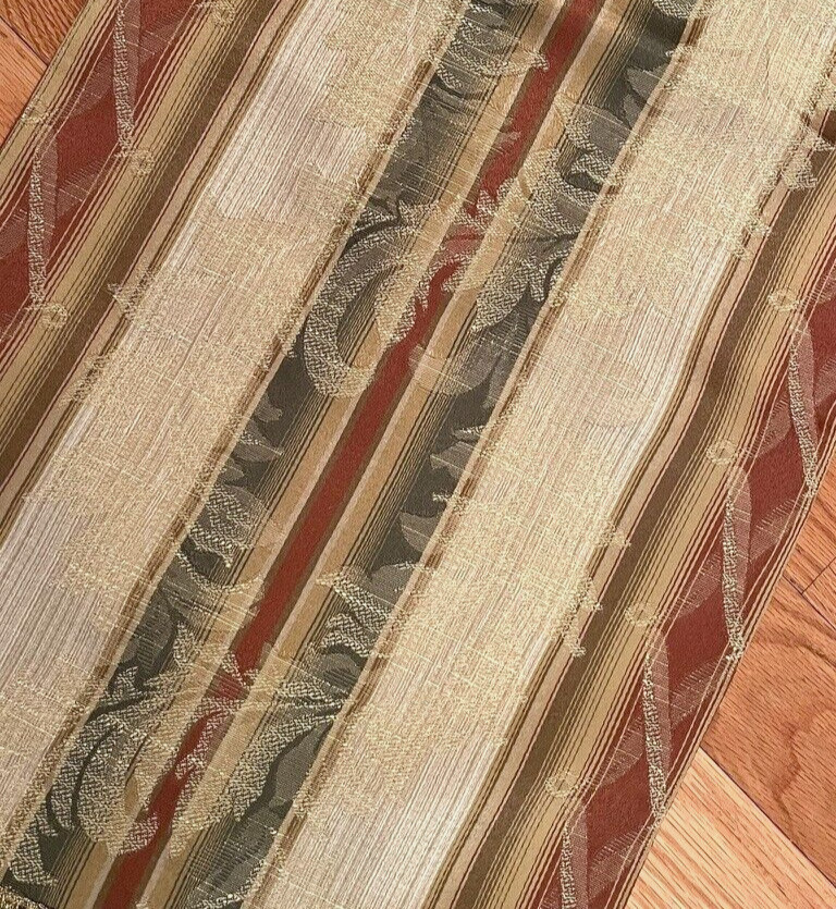 Runner, sttripes tan, green, red, polyester, new 15 x 39 handmade