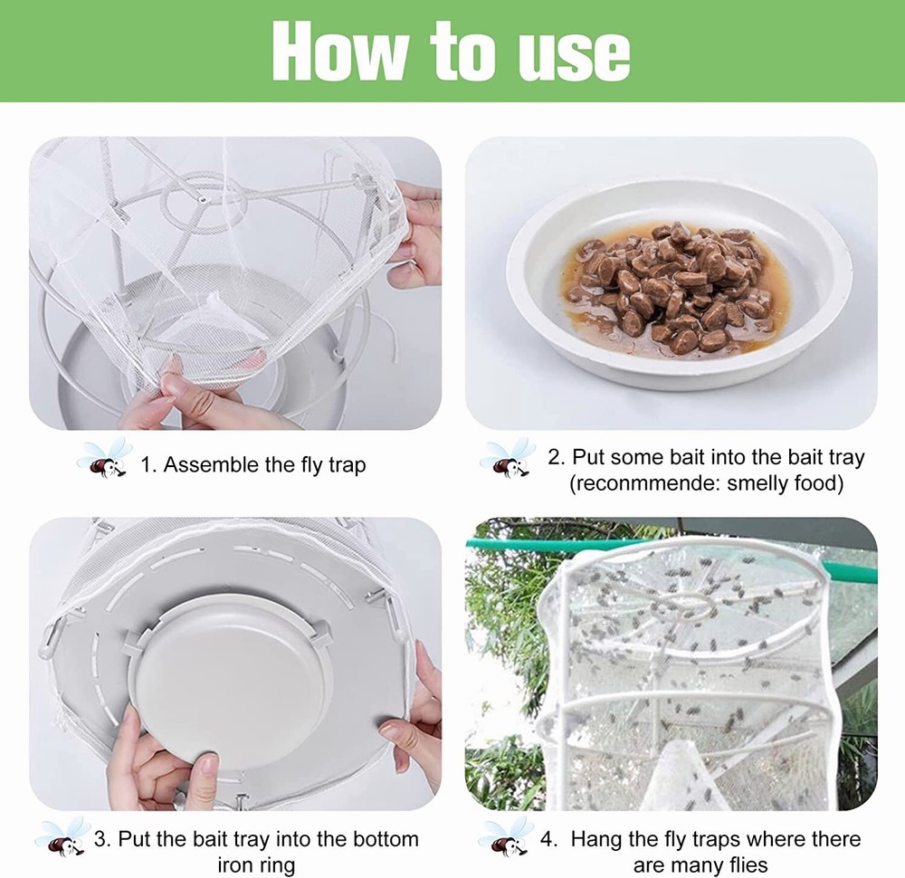 Trap Ranch Fly Cage Reusable Fly Catcher Killer Net Pest Bug Insert Auto Catch