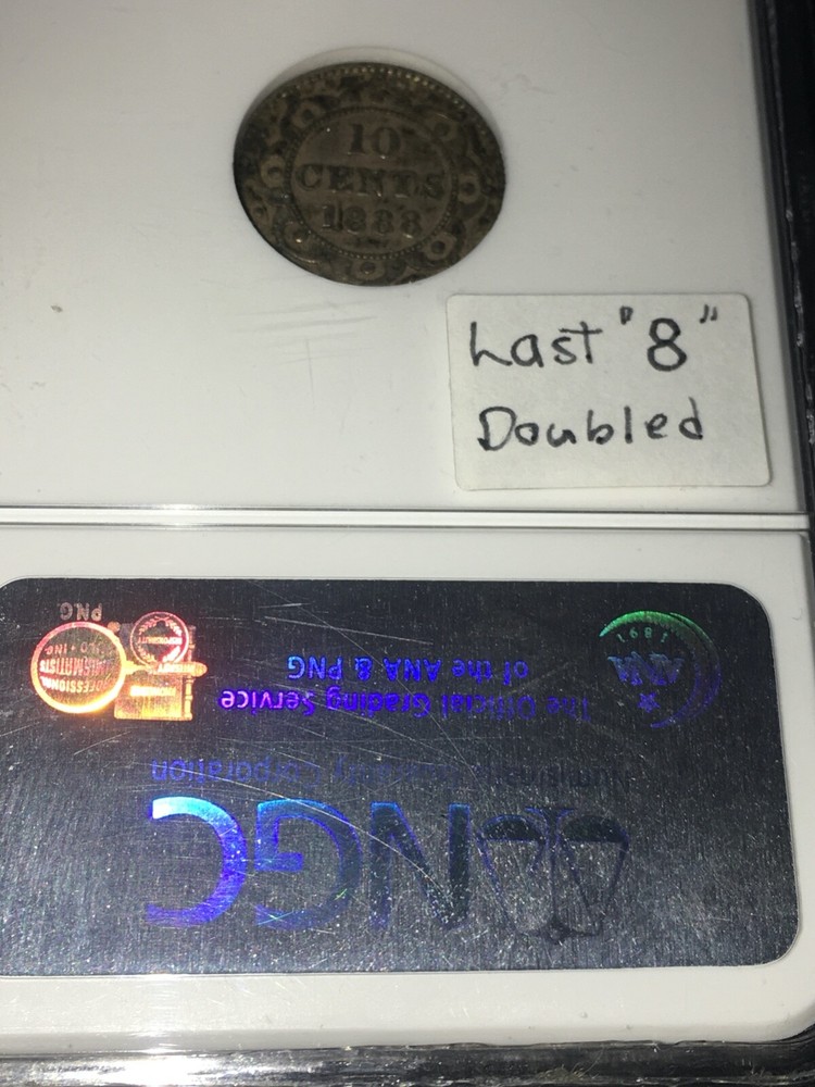 1888 Newfoundland, ¢10 Cent, NGC Graded, **EF-45** Last "8" Doubled
