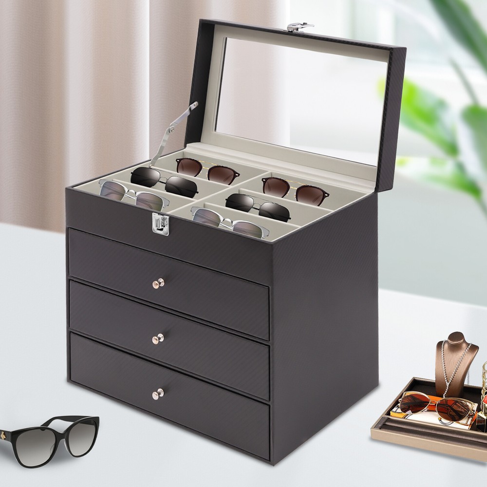 Eyeglasses Storage Box Sunglass Glasses Display Drawer Lockable Case Organizer