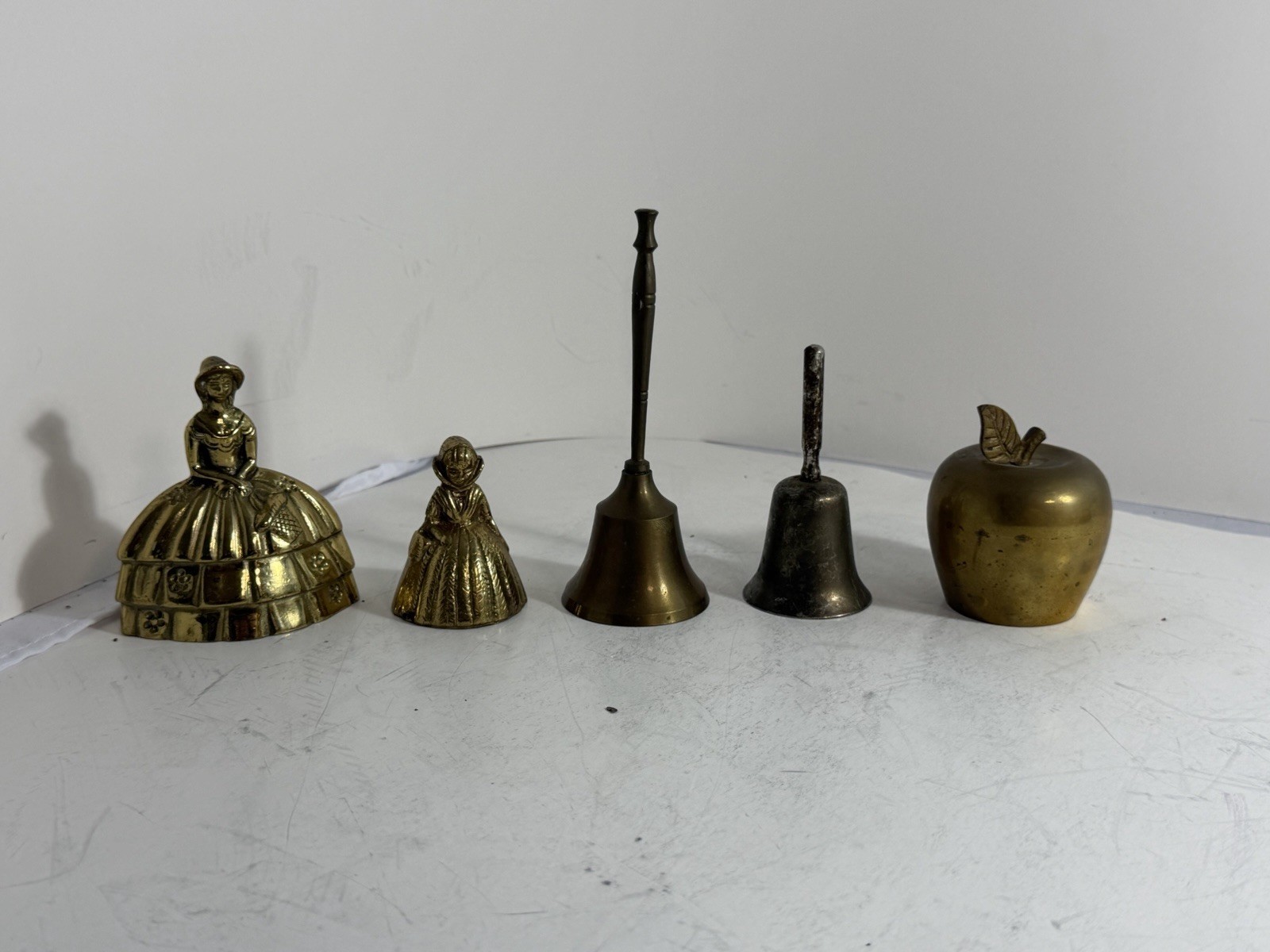 Vintage Brass Bell Lot 8pcs Mixed Decor Apple Figurine Lady MCM Metal
