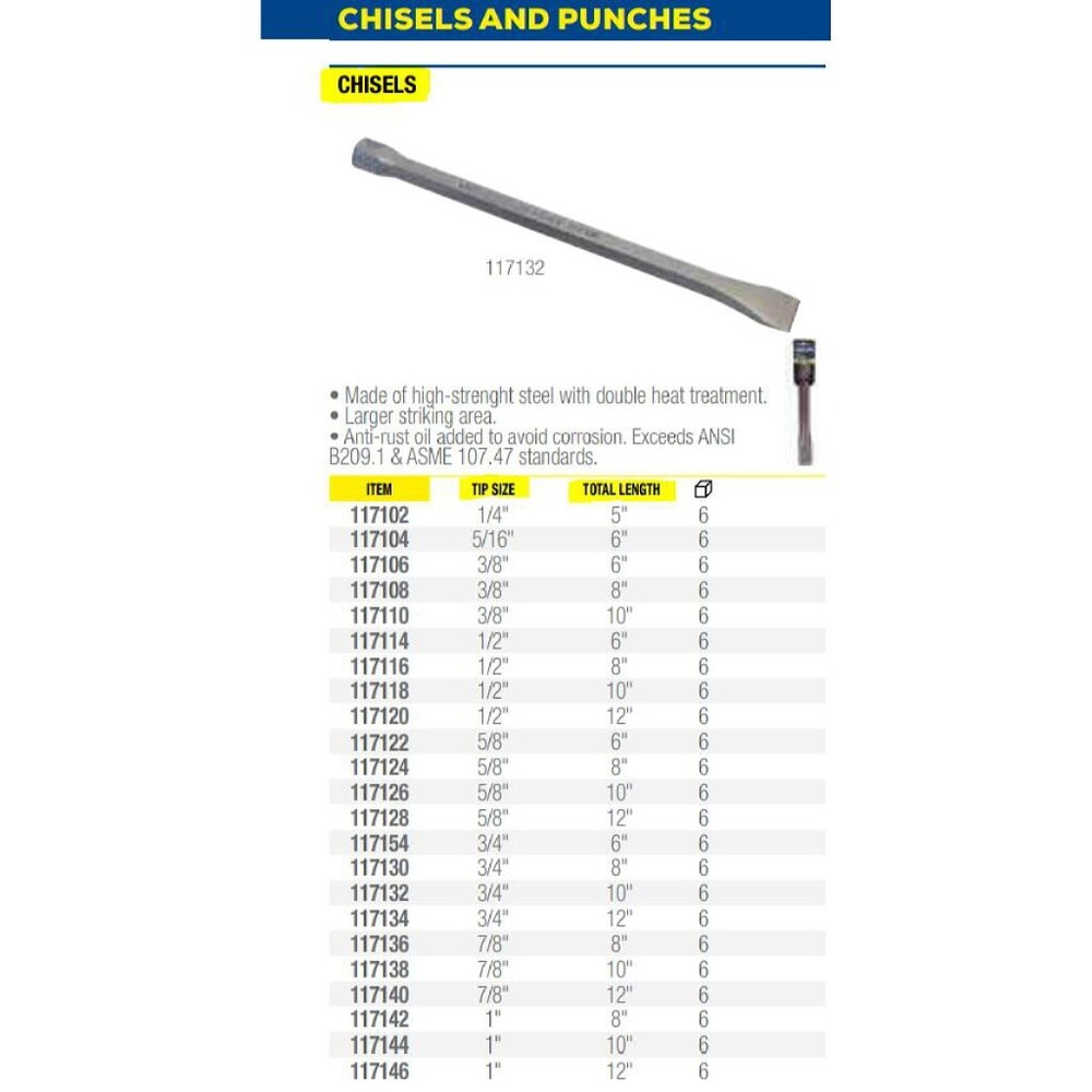 Surtek 117118 Forged Steel Chisel 10" Long, Tip Size 1/2"