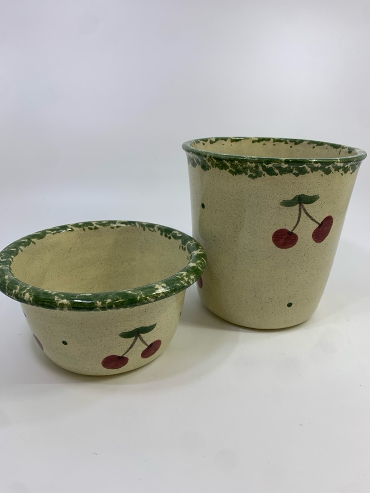 2PC CHERRIES PAINTED CERAMIC DIP CHILLER.