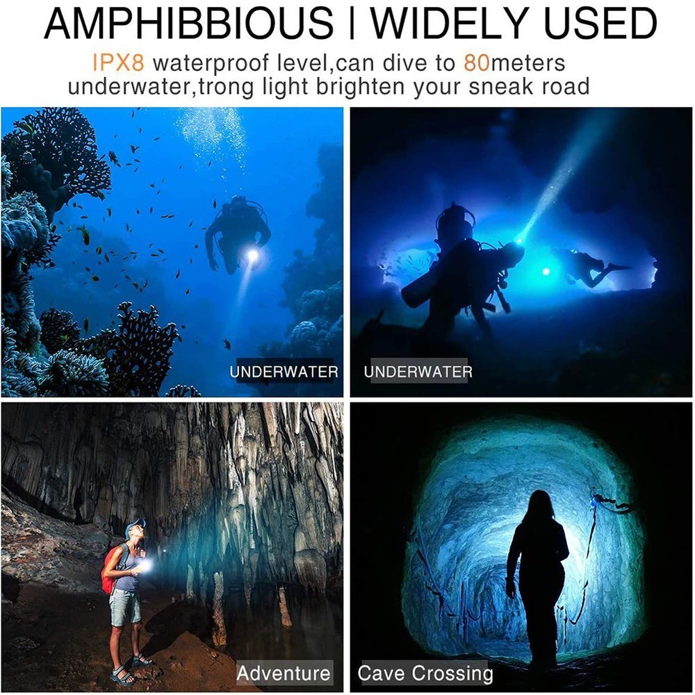 2022New Diving Flashlight ABS Material Deep Underwater Lamp Waterproof