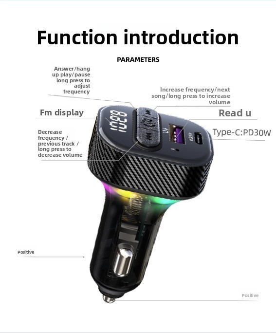 Hands-Free Bluetooth FM Transmitter MP3 Player PD Fast Car Charger