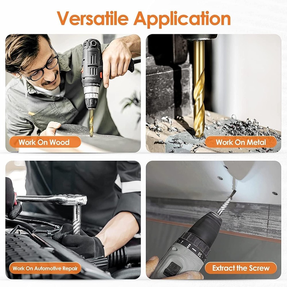 14-Pcs Reverse Cobalt HSS Screw Extractor & Left Hand Drill Set - Easy Out Tool