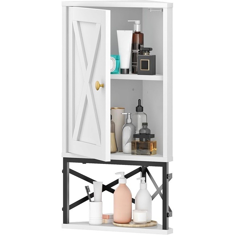 Wall Mounted Corner Bathroom Cabinet Adjustable Storage Space Saver Organizer US