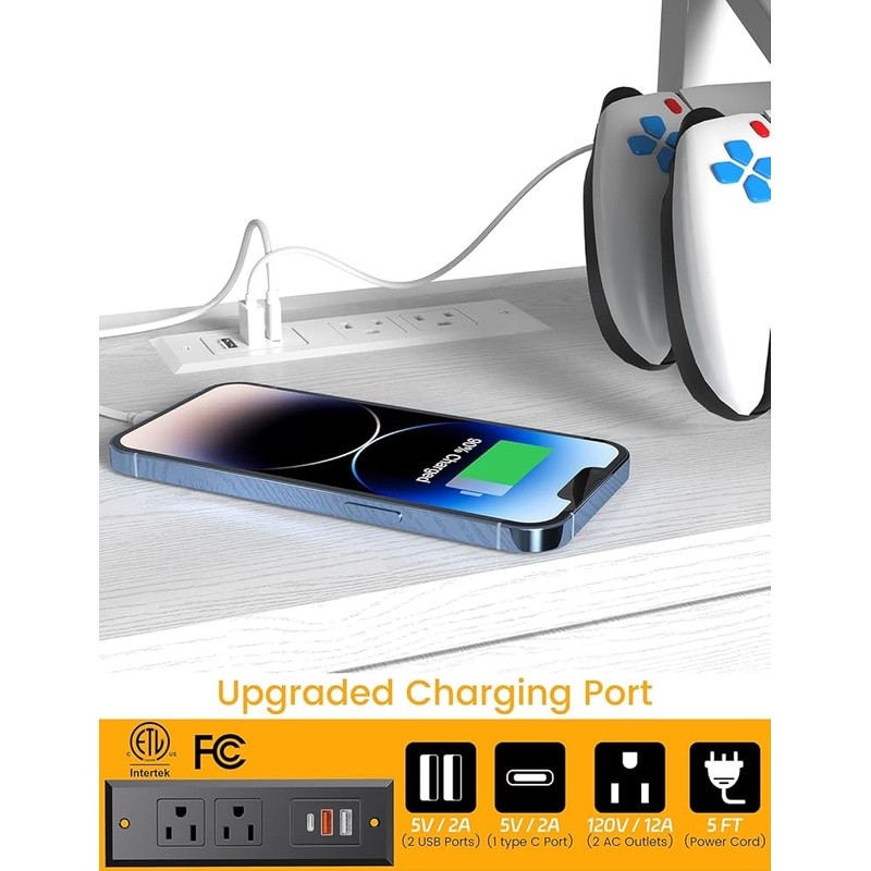 Nightstand W/ Lock USB Charging Station Large Storage Multi-Function Design