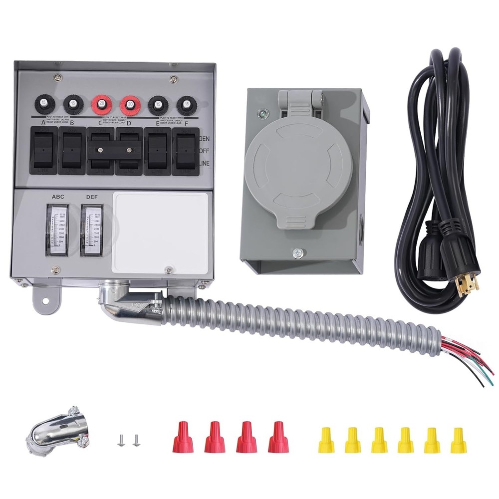 6-Circuit 30A Generator Transfer Switch - Complete Pre-Wired Kit, Inlet & Cable