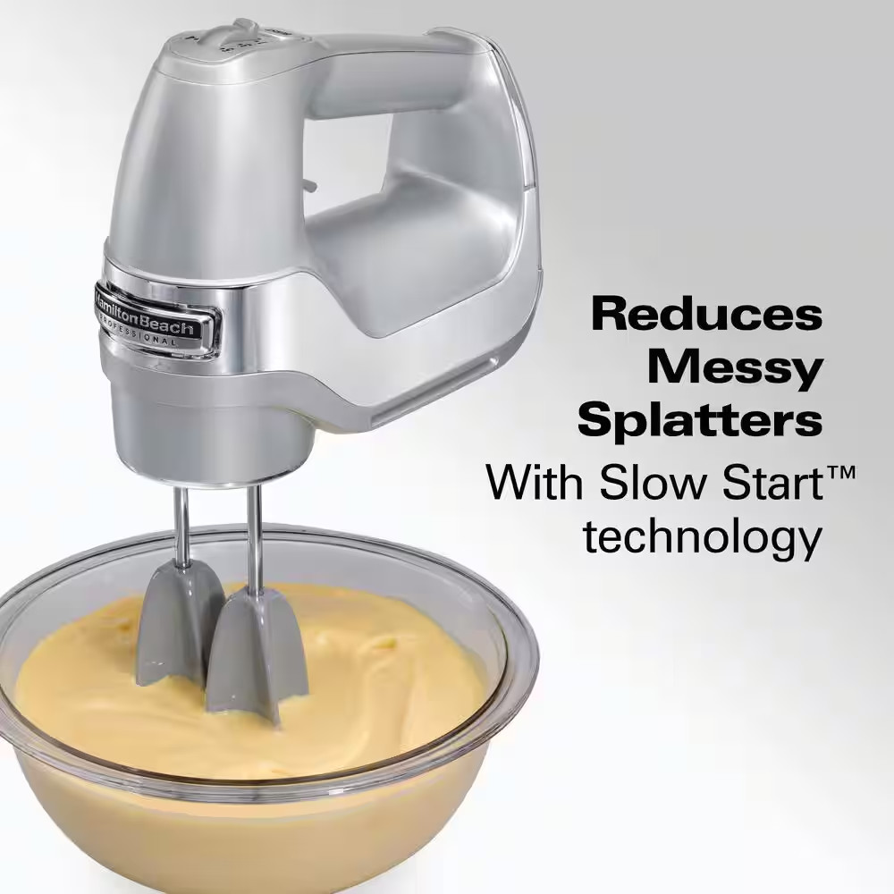 5-Speed Silver Hand Mixer with Easy Clean Beaters