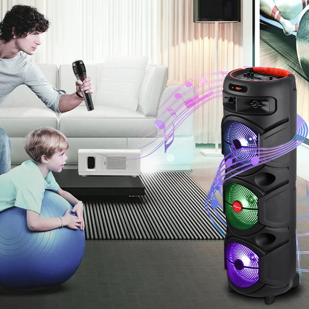 3* 8 inch Portable Bluetooth Speaker TWS PA System with MIcrophone, Remote, FM