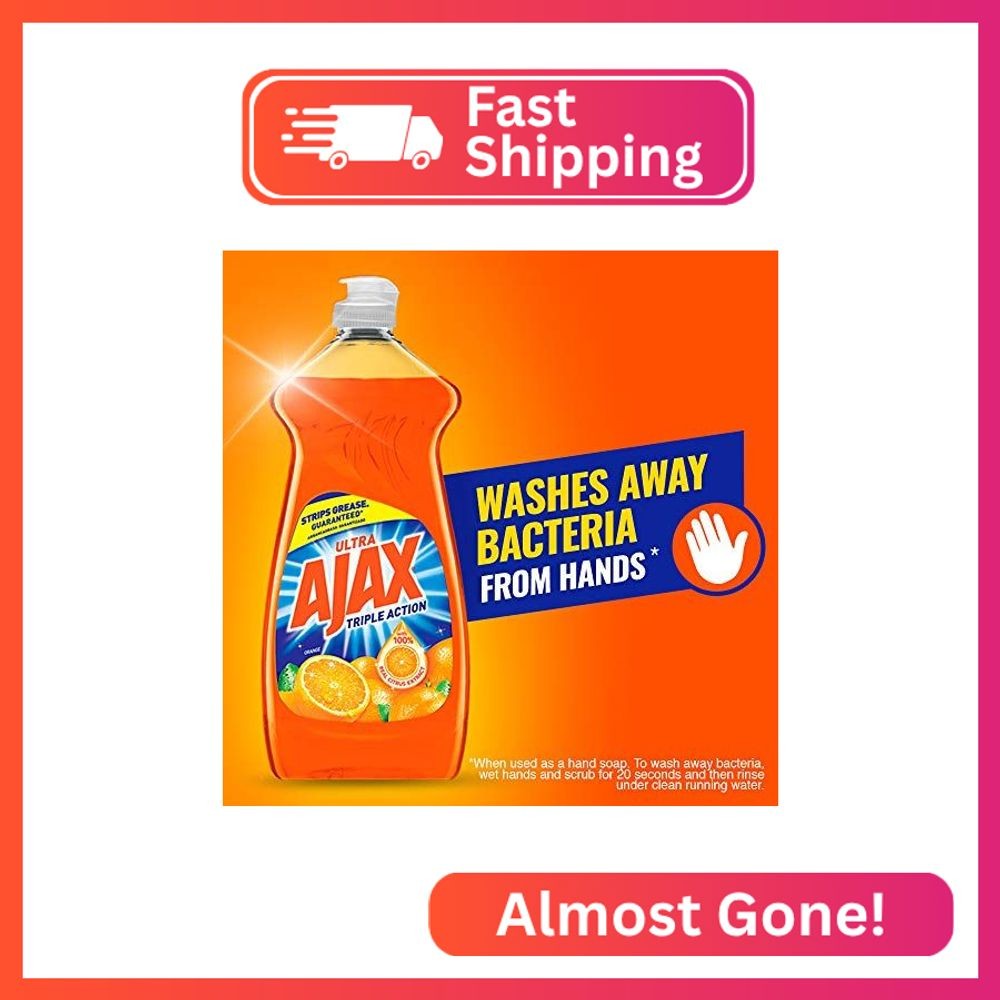 Ajax Ultra Liquid Dish Soap Orange Scent,Triple Action, Mess-Free, Easy-Flip Cap