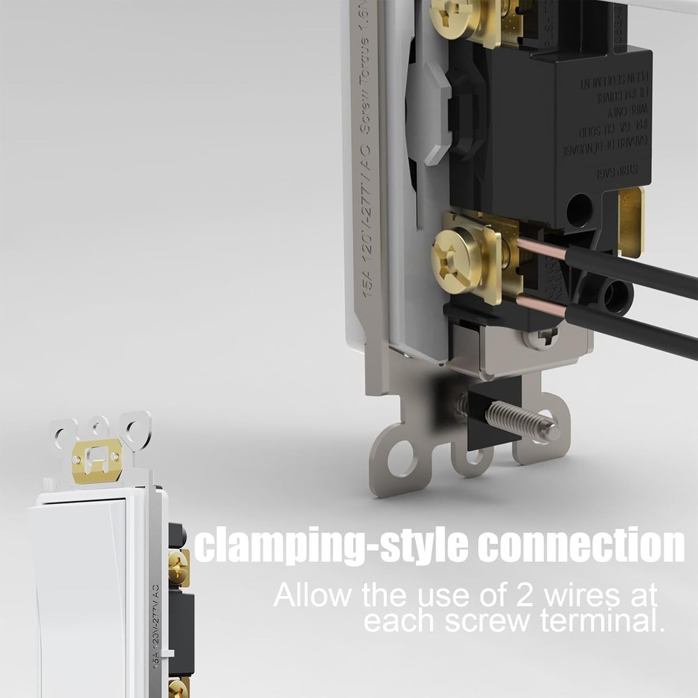 ThunderWay Single Pole Light Switch, Rocker Wall Light Switch, 15A 120/277V, Dec