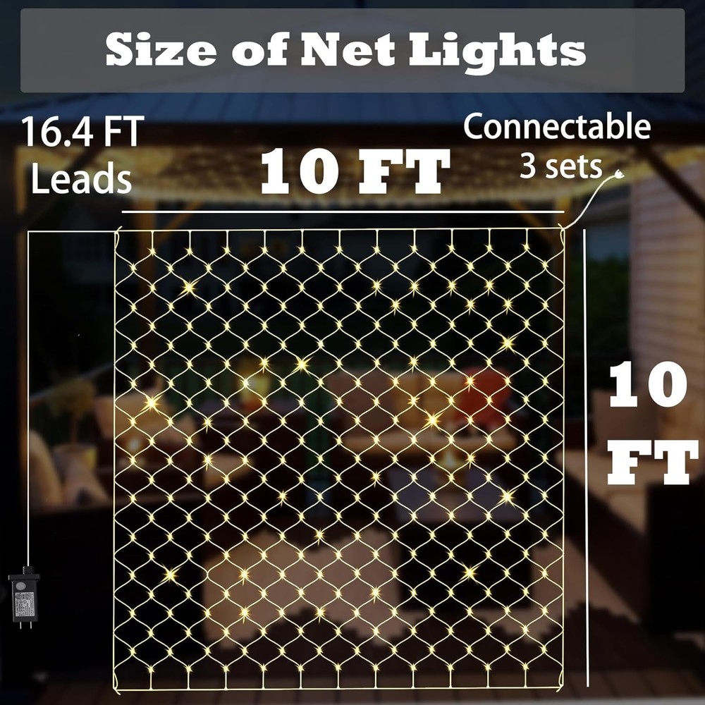 Connectable 360 LED Gazebo Net Lights - 10×10 FT with Timer & 8 Lighting Modes