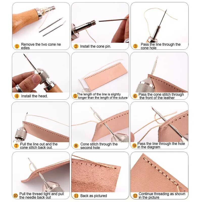 Leather Sewing Kit With Hand Speedy Stitcher Sewing Awl Waxed Thread Repair Tool