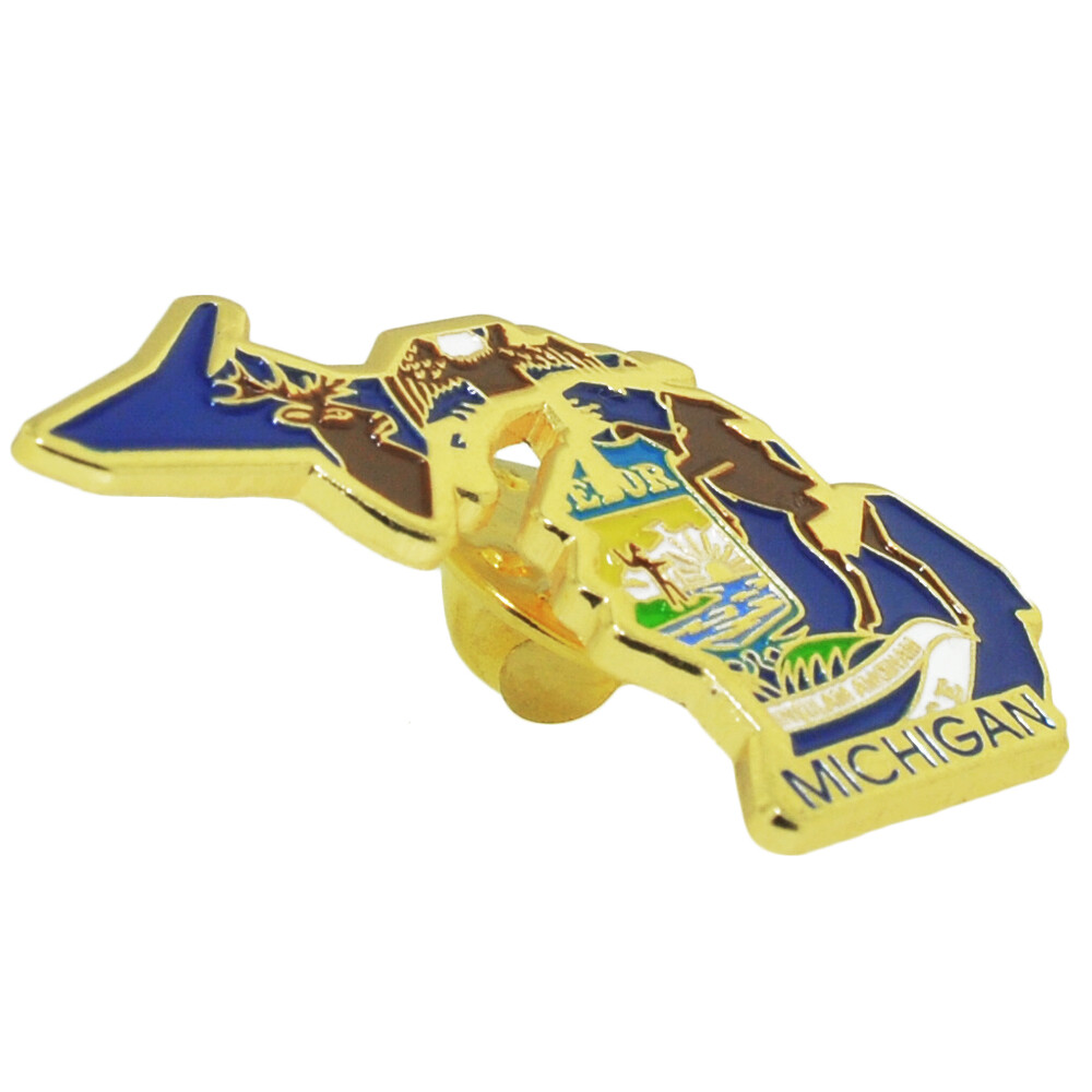 PinMart's State Shape of Michigan and Michigan Flag Lapel Pin