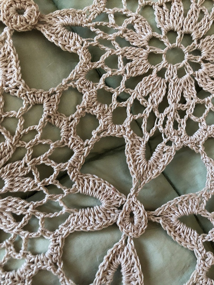 vintage single green eiderdown with raw cotton lace outer cover~ ( 2 available)