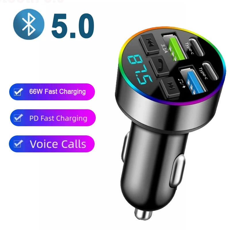 Bluetooth 5.0 FM transmitter Car Phone Charger MP3 music, USB cigarette lighter